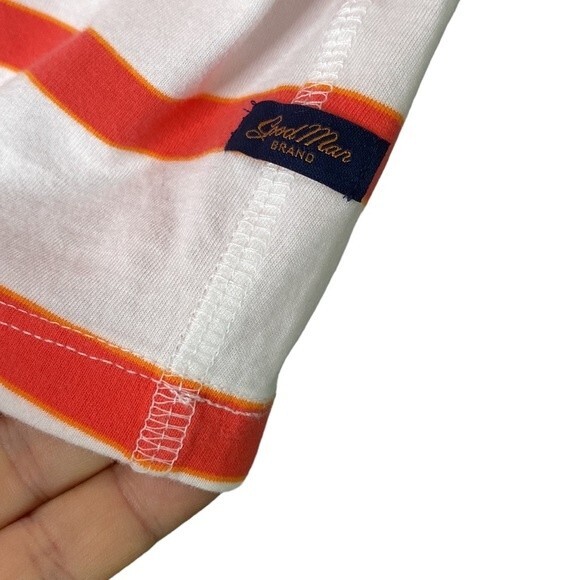 Good Man Brand Short Sleeve Split Neck Stripe Cotton Jersey Tee Top Pocket - Picture 6 of 15